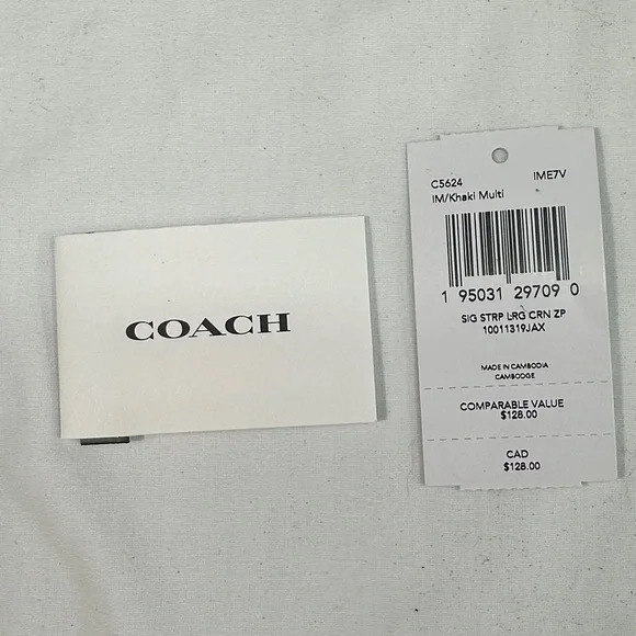 Nwt Coach Signature Large Corner Zip Stripe Wristlet Wallet Canvas Bag monogram - Picture 7 of 7